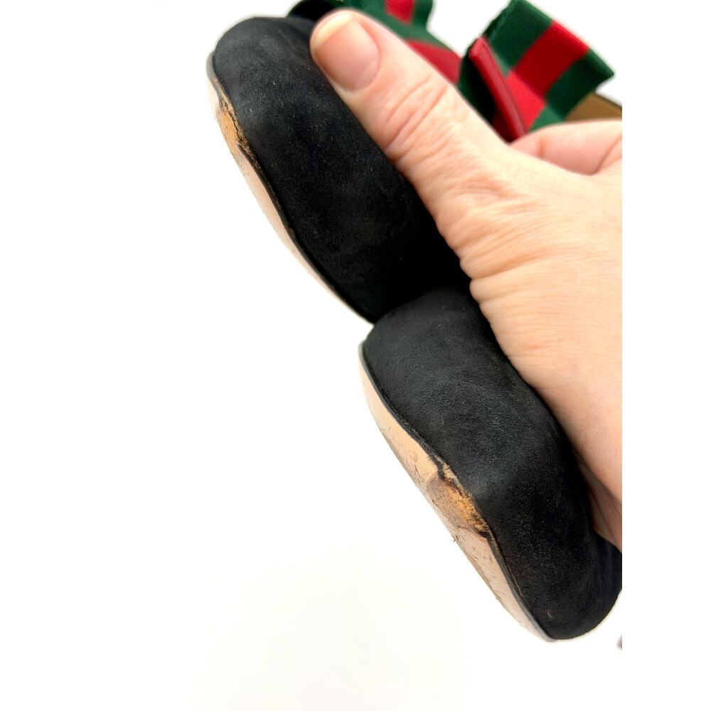 Gucci Web Stripe Sylvie Bow Ballet Flats Black Suede Size 37.5 / 7.5 Red Green - Picture 10 of 14